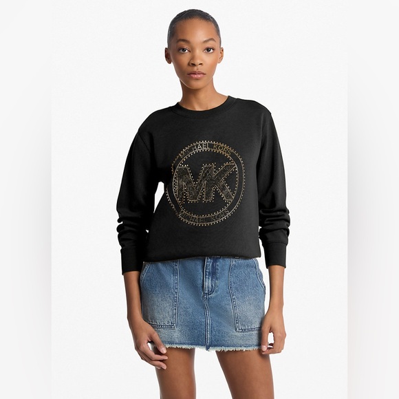 Michael Kors Tops - Michael Kors Black Embellished Logo Cotton Blend Sweatshirt